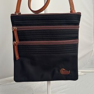 Dooney and Bourke North South Triple Zip black nylon adjustable crossbody bag